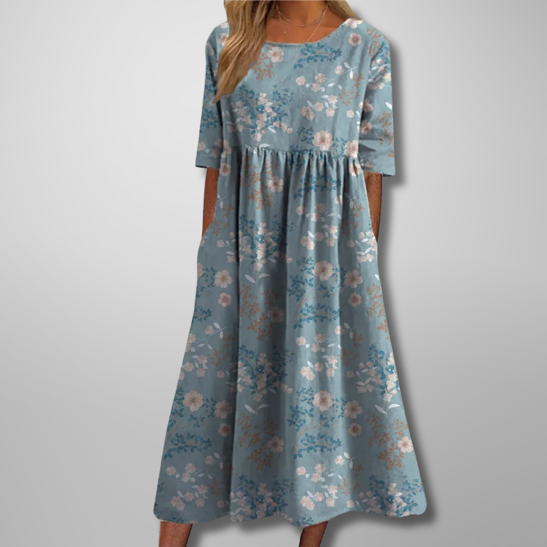 Women's Floral Print Round Neck Midi Dress