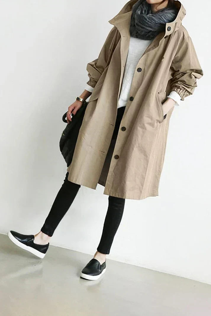 Women's waterproof raincoat with hood - Long and warm