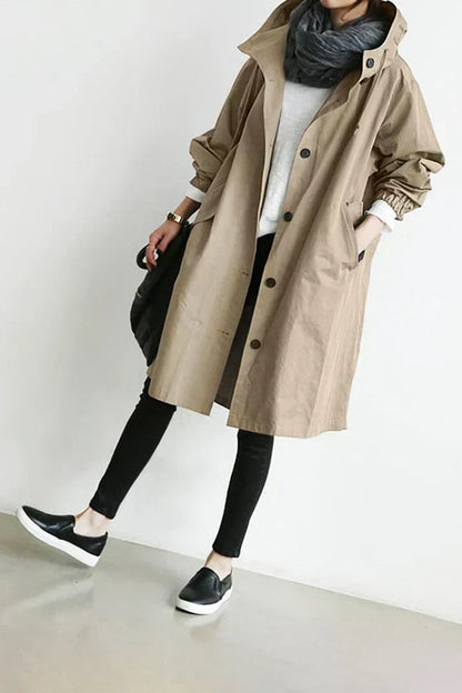 Women's waterproof raincoat with hood - Long and warm