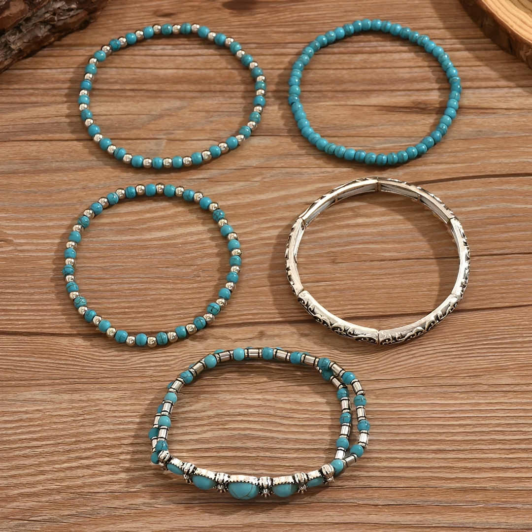 Lucia | Boho Turquoise Beaded Bracelet Set