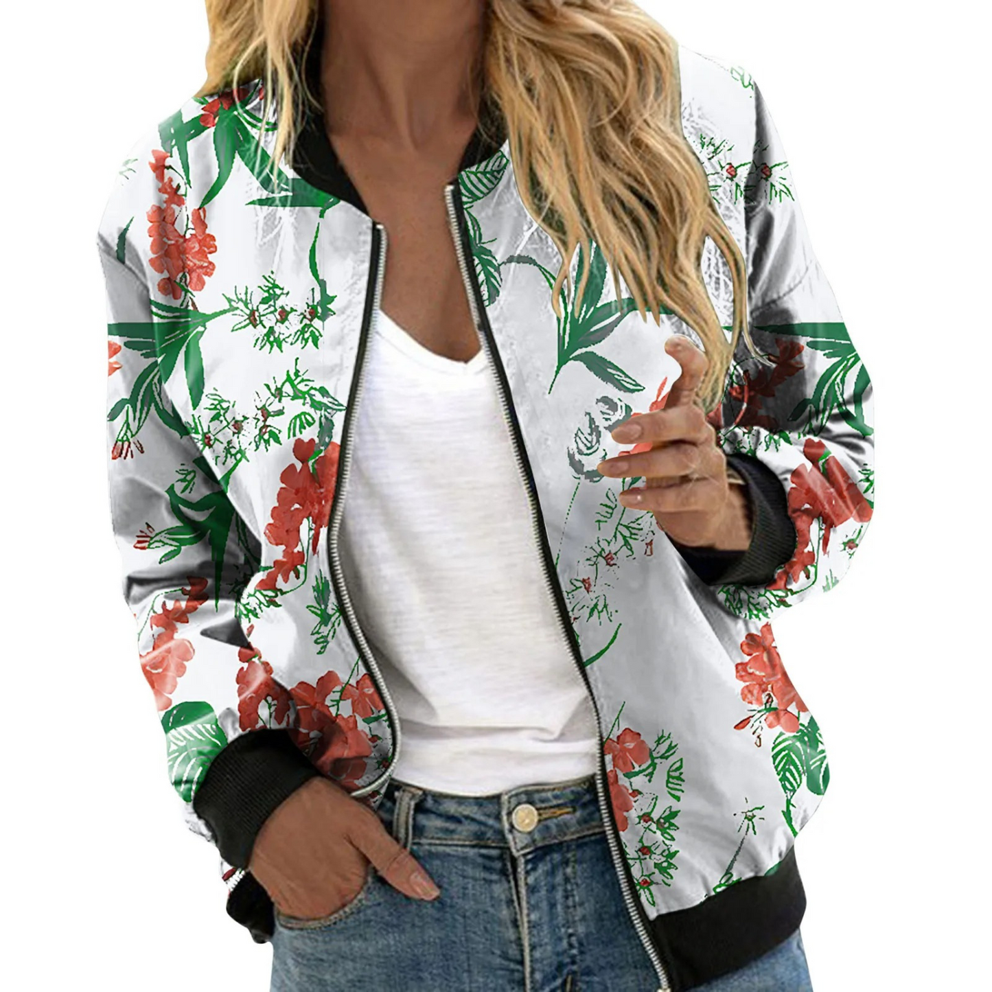 Serenella - Womens Floral Print Bomber Jacket