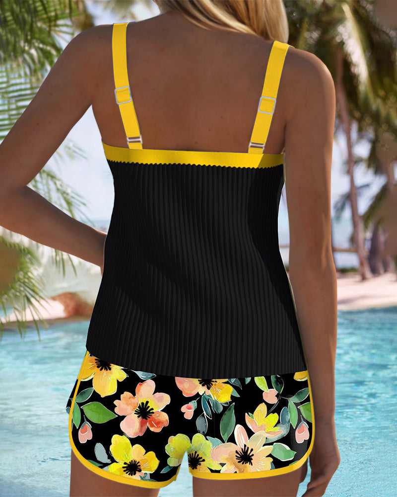 Maren Floral Boxer Set with Tank Top Swimsuit - Stylish Beachwear