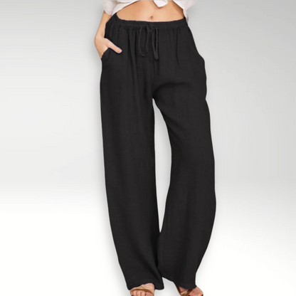 Women's Linen Wide Leg Trousers Elastic Waist Drawstring High Waisted Pants