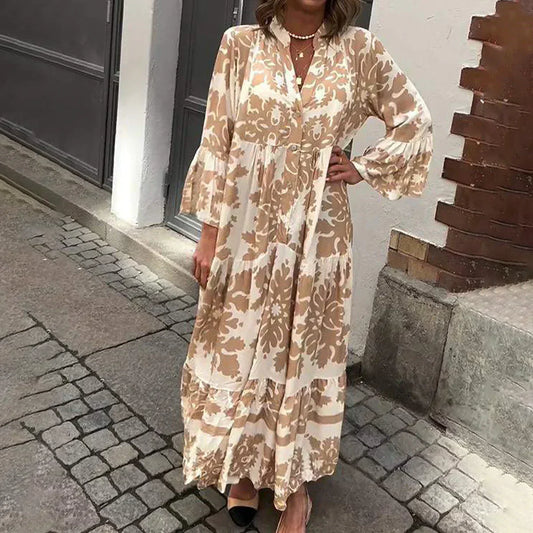 Faith | Women's Boho Printed Long Sleeve Midi Dress
