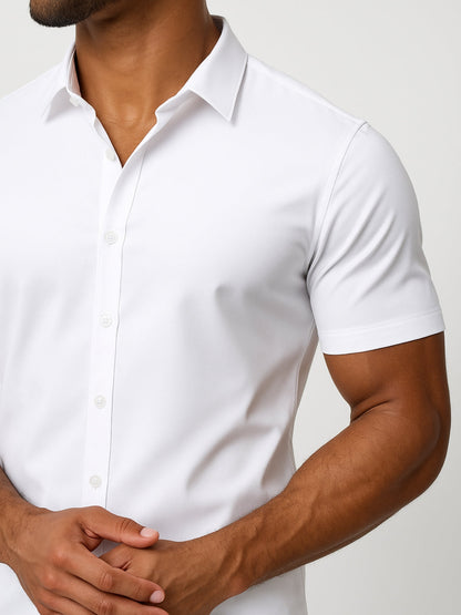 Non-Iron 4-Way Stretch Shirt with Transparent Buttons