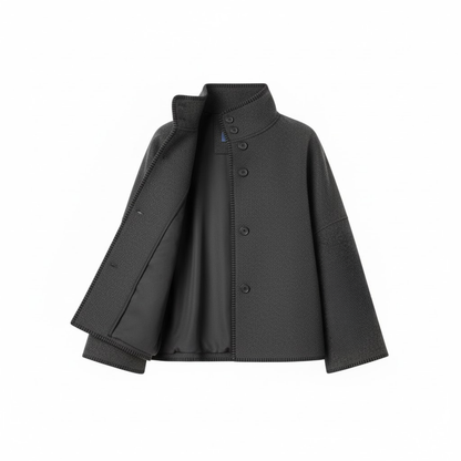 Veste Femme Vintage en Laine Épaules Larges Col Montant Manches Longues Automne Chic