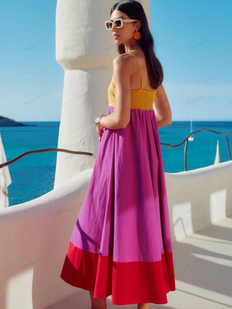 Agneta | Vestido Midi de Verano con Tirantes Finos para Mujeres
