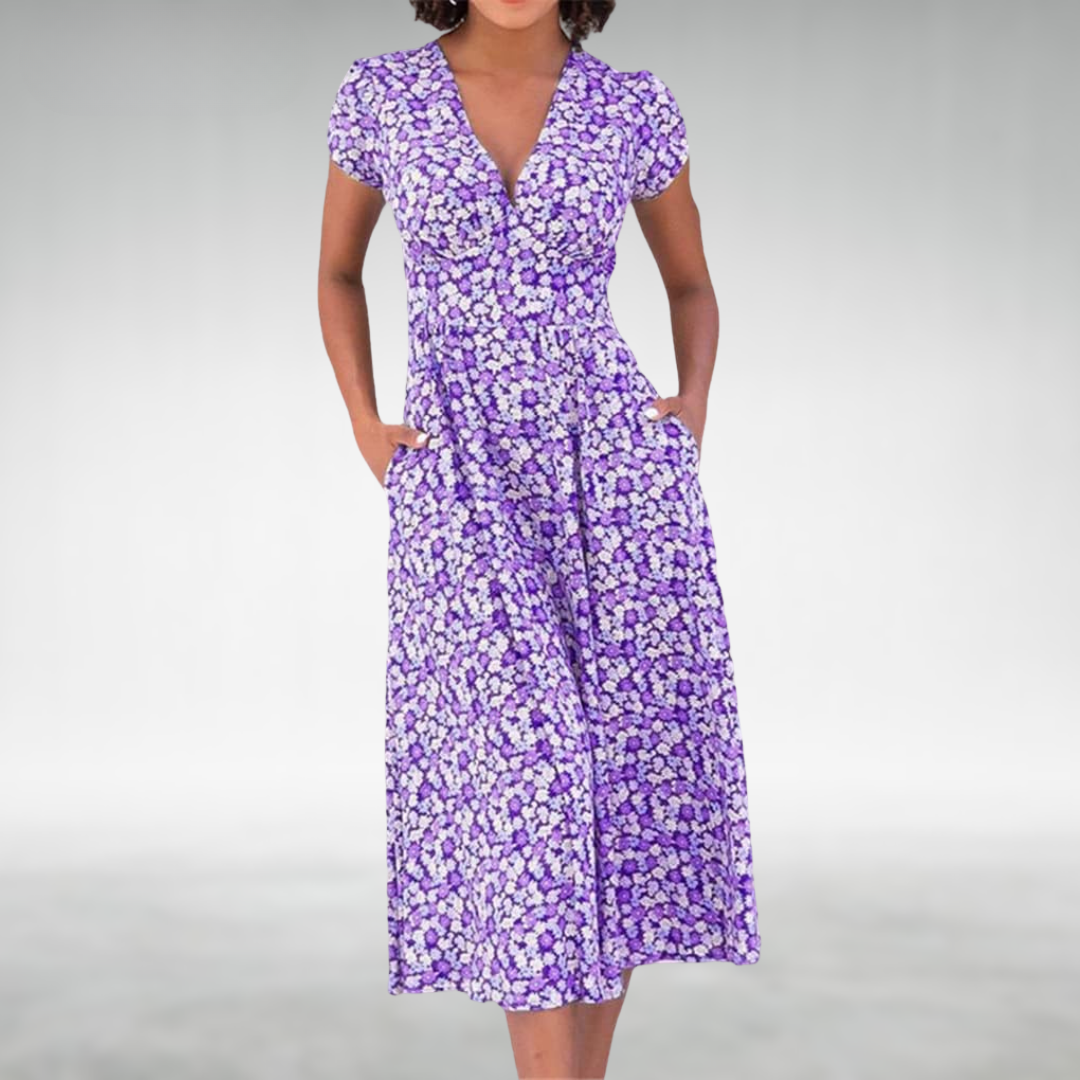 Violante | Vestido midi floral para mujer con escote en V y bolsillos