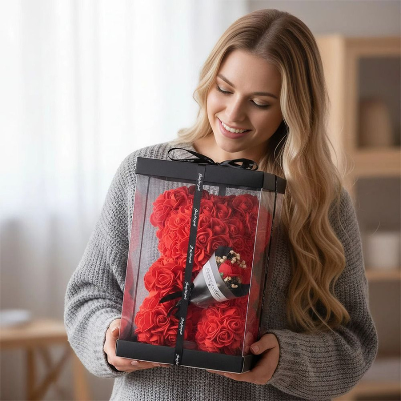 Mother’s Day Gift | Rose Teddy Bear Holding Bouquet
