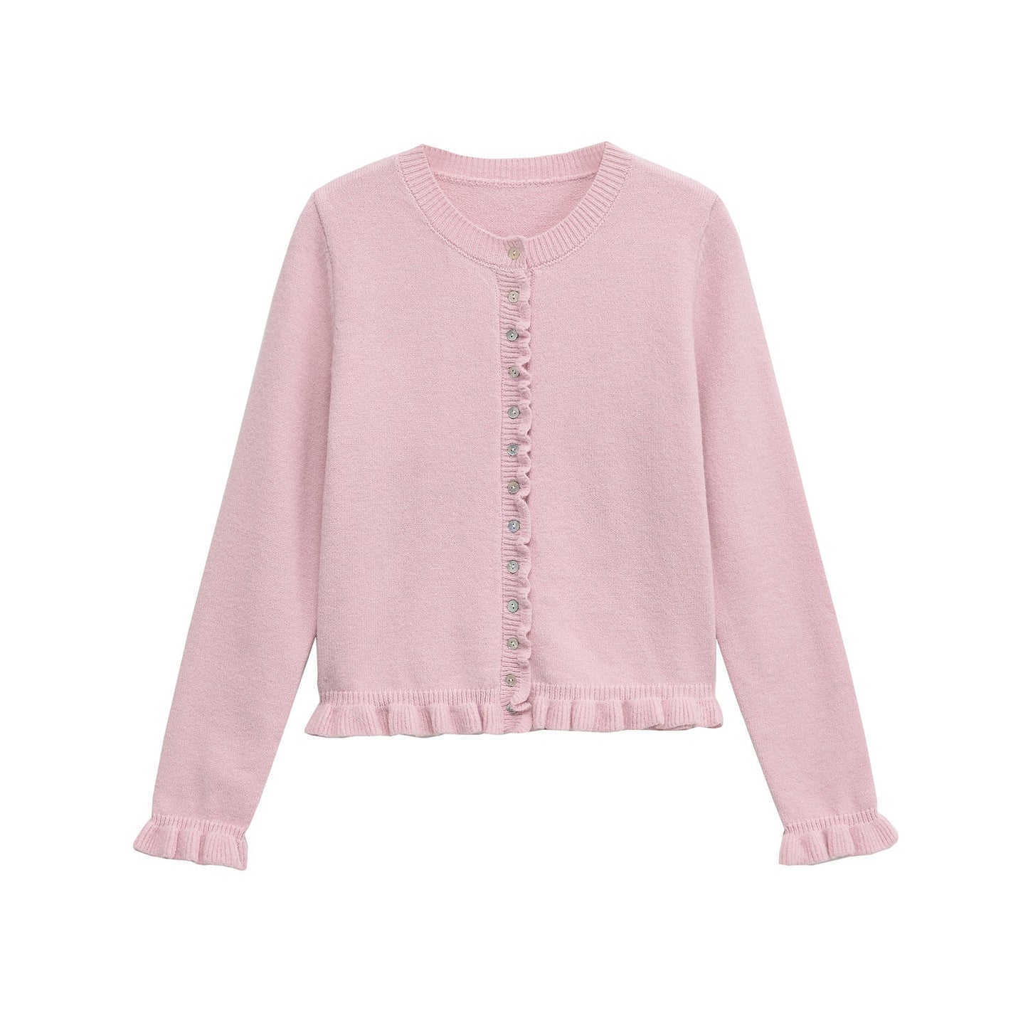 Ruffled women's cardigan with buttons, chic layered top