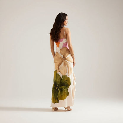 Nuria - Vestido Elegante con Patchwork y Cuello Asimétrico