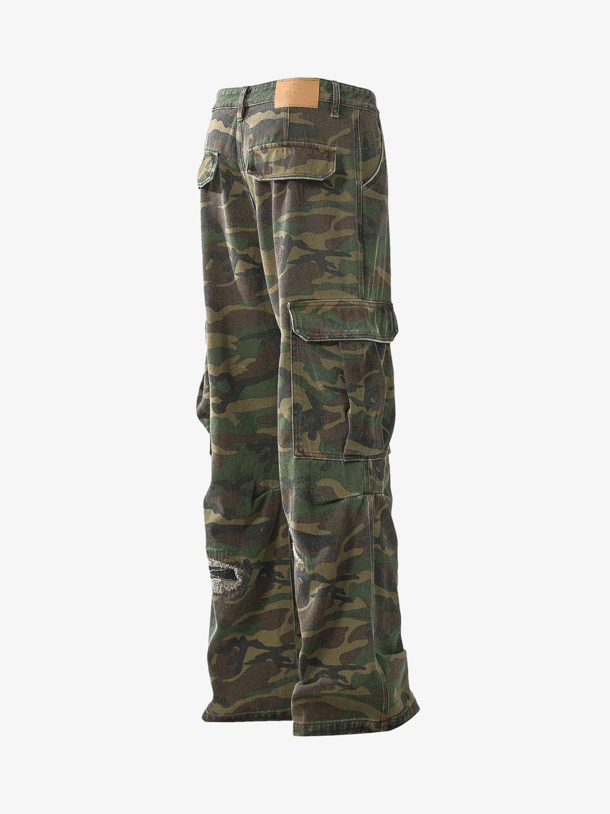 Woven Ripped Camouflage Cargo Baggy Pants