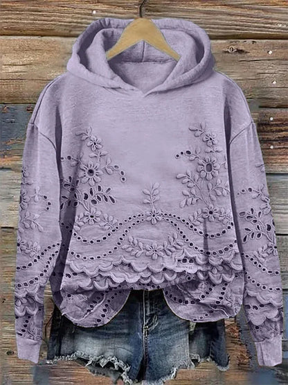 Leenja – Lässiger Kapuzenpullover Mit strukturiertem Blumenmuster