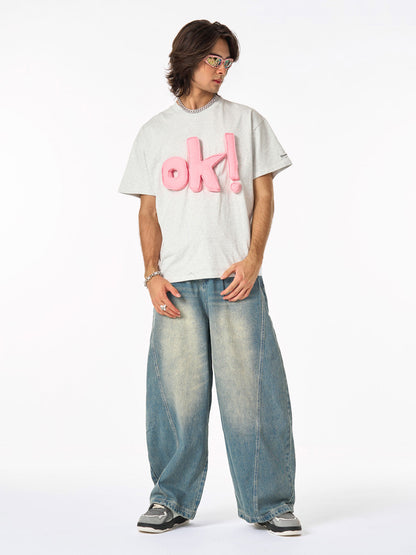 Graphic OK! Slogan Cotton T-Shirt