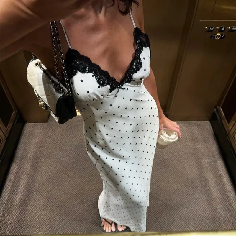 Damen Maxikleid Ärmellos mit Punkten