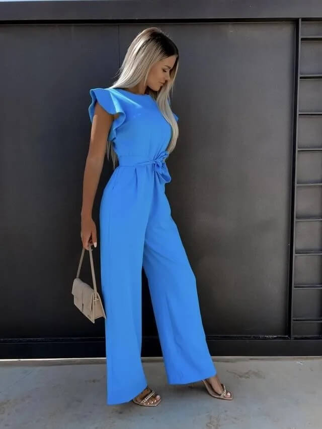 Jumpsuit Linen Blend Wide Leg Belted Summer One Piece