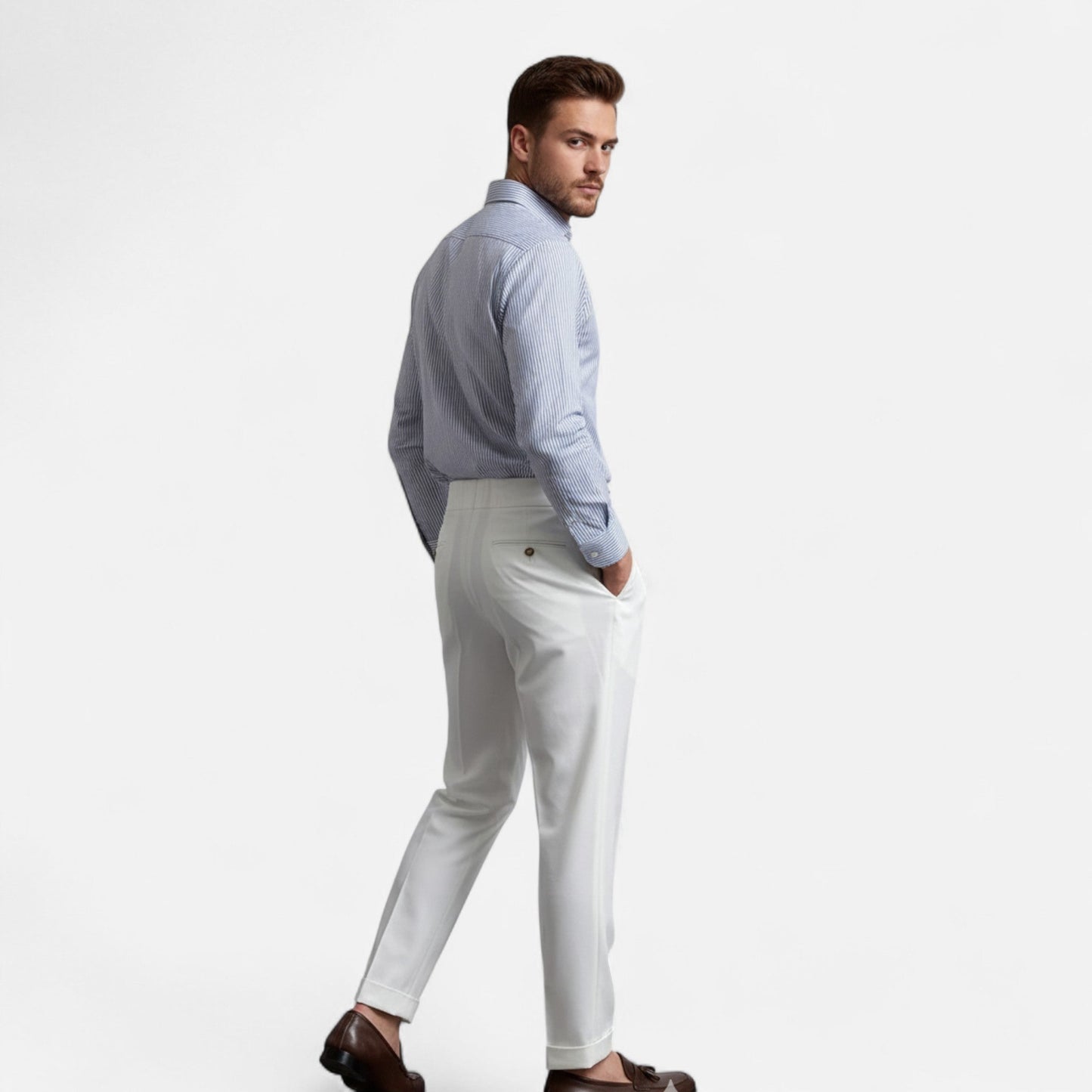 Pantalon drapé taille haute pour homme