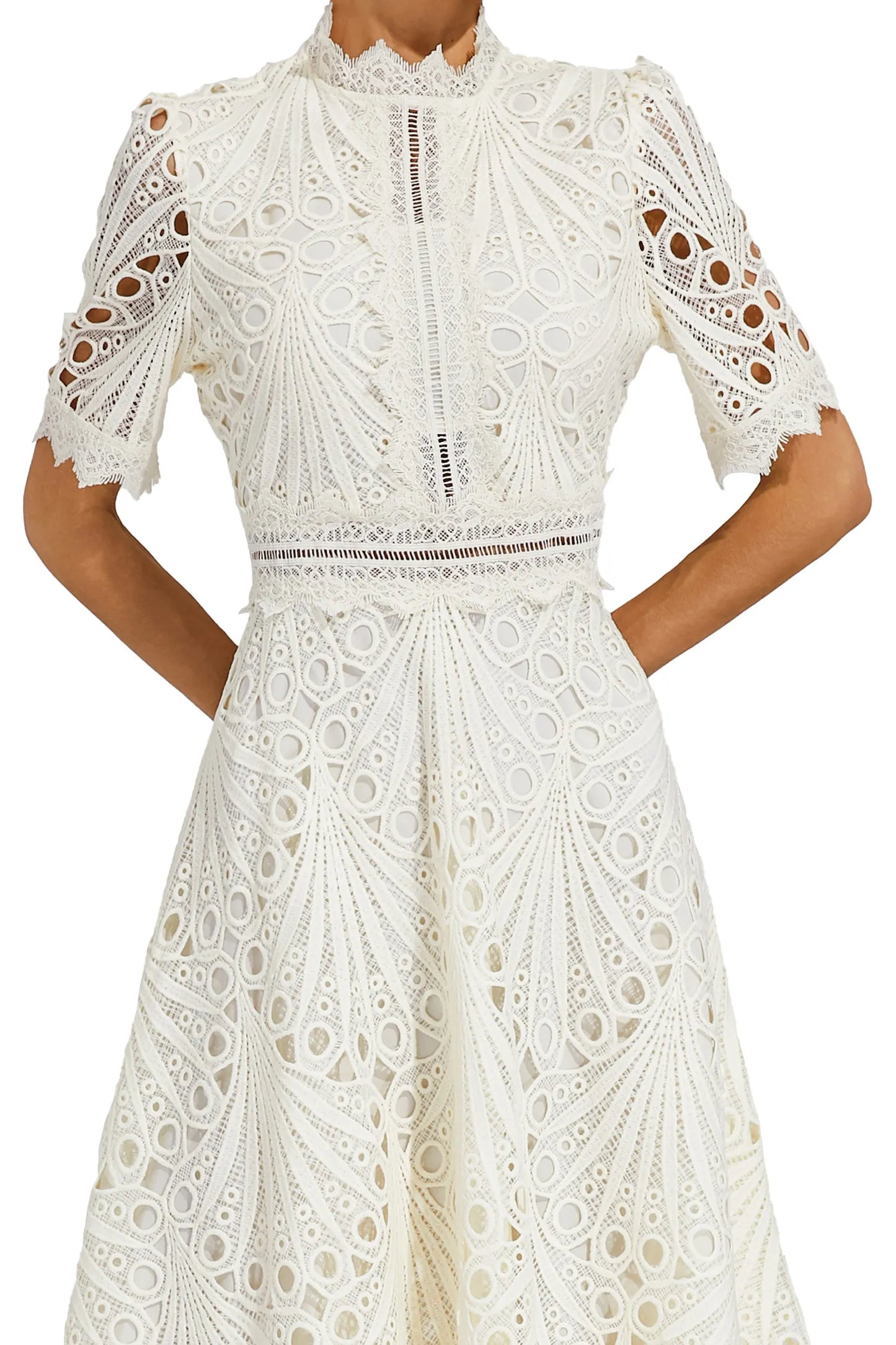 Lace Midi Dress with Scoop Neck and Lightweight Lining, Back Zipper