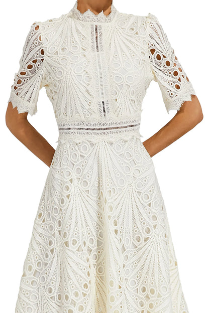 Lace Midi Dress with Scoop Neck and Lightweight Lining, Back Zipper