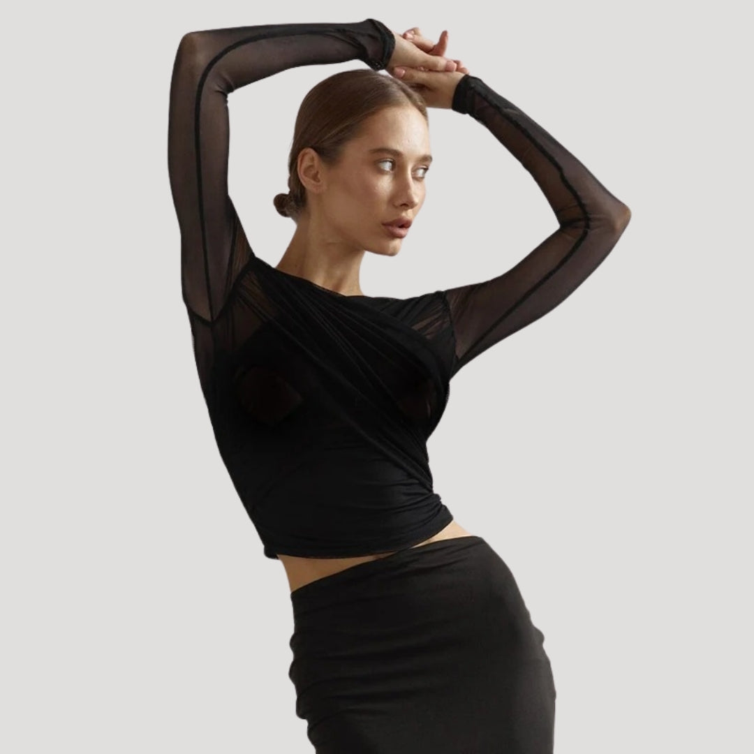 Claire | Women Spring przezroczysty kopertowy Long-Sleeve top