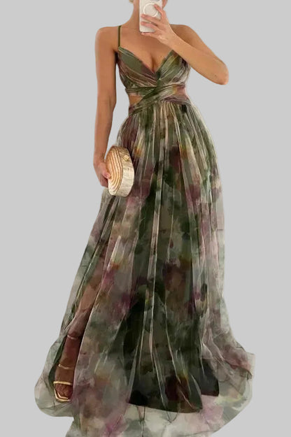 Luna | Pleated Flowing Strap Maxi Dress
