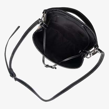 Canvas-Eimer-Tasche mit veganem Lederbesatz und Kordelverschluss