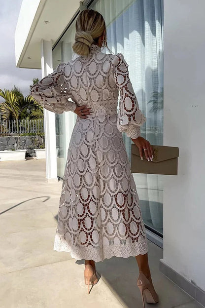 Jalvique™ Vestido Midi de Fiesta con Mangas de Encaje