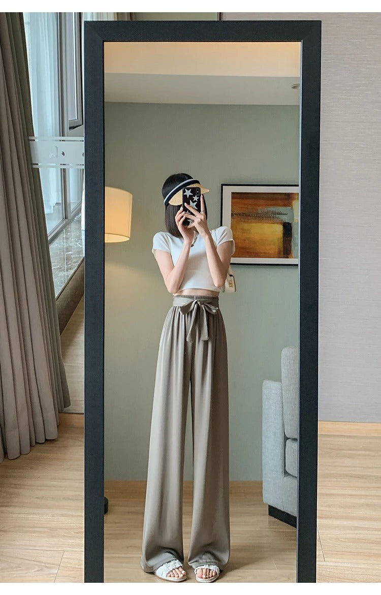 Silksommar® Collection - High-Waist & Loose-Fit Ultra Comfy Ice Silk Satin Trousers