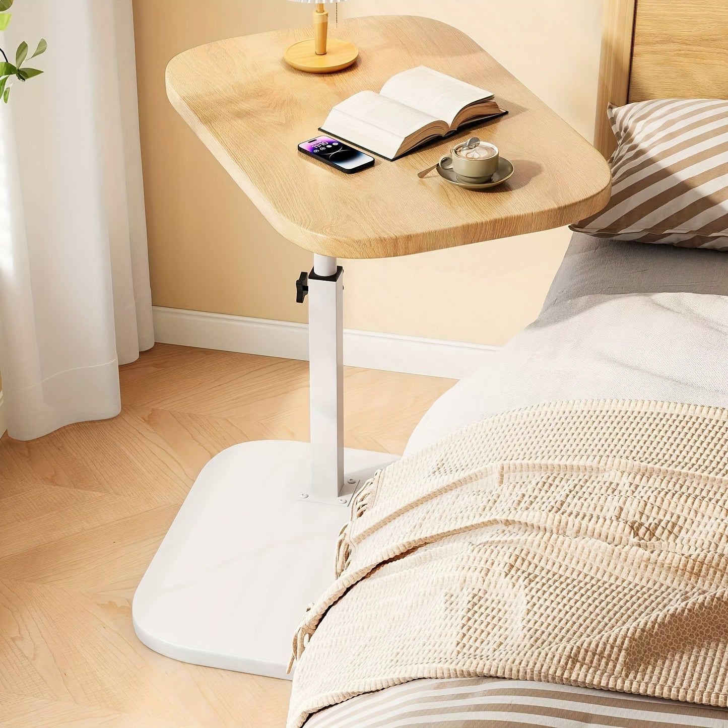 Bijzettafel Verstelbaar | Hout en Metaal | In Hoogte Verstelbaar voor Bank of Bed