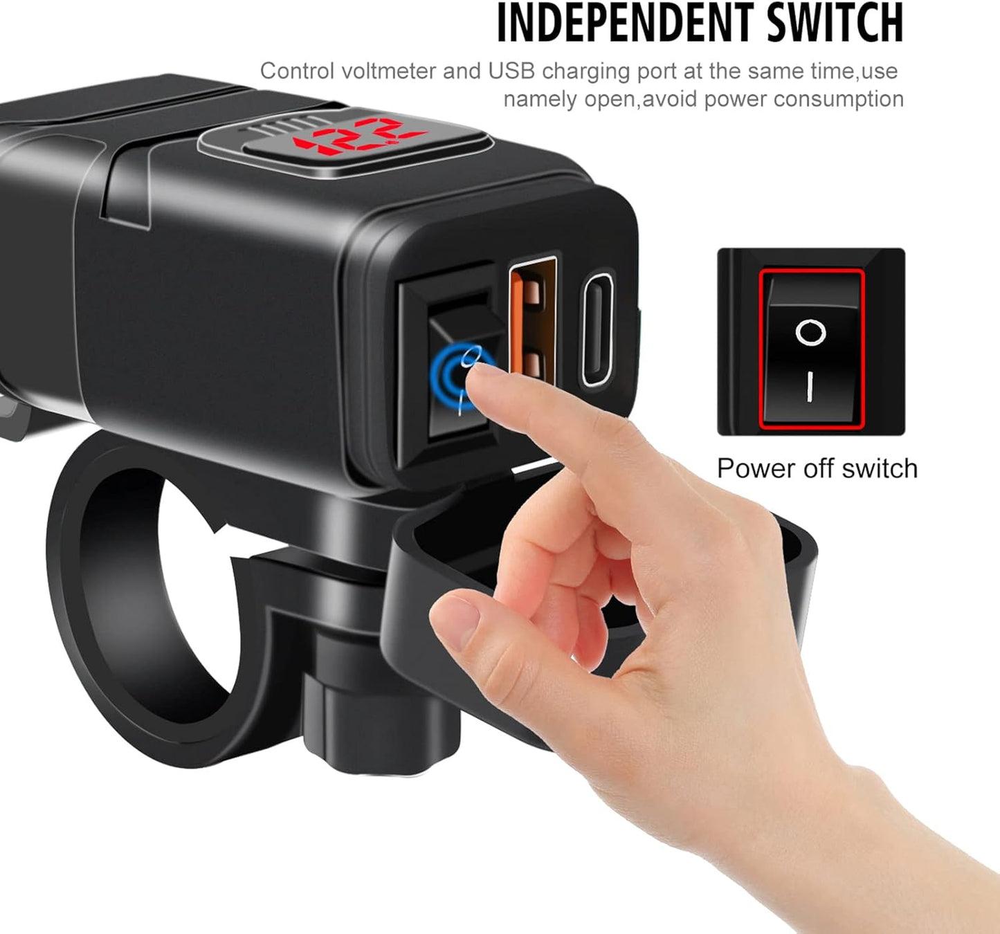 Motorfiets USB & Type-C Snellader met Voltmeter – Drayvik