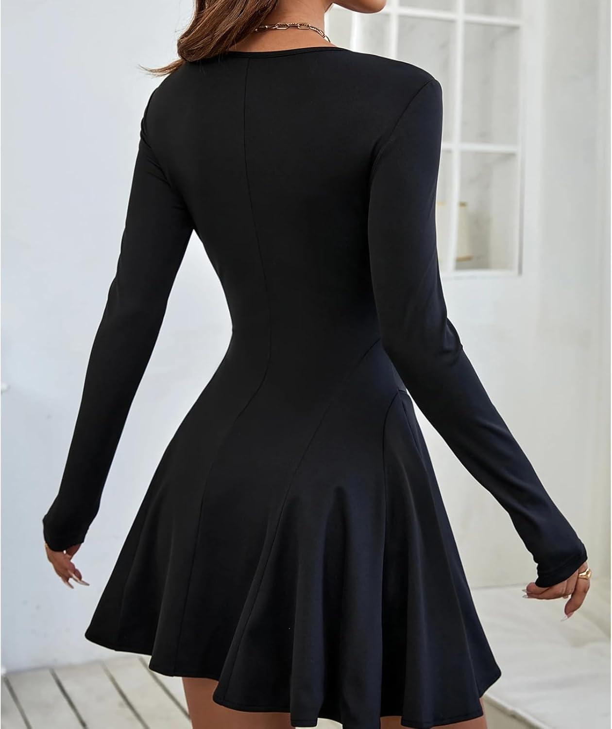 Women's Sexy Mini Dress Crew Neck Long Sleeve Short Dress Elegant Party Dresses High Waist Wrap Bodycon Dresses Slim Fit A Line Swing Going Out Party Evening Clubbing Cocktail Attire