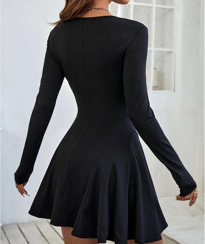 Women's Sexy Mini Dress Crew Neck Long Sleeve Short Dress Elegant Party Dresses High Waist Wrap Bodycon Dresses Slim Fit A Line Swing Going Out Party Evening Clubbing Cocktail Attire