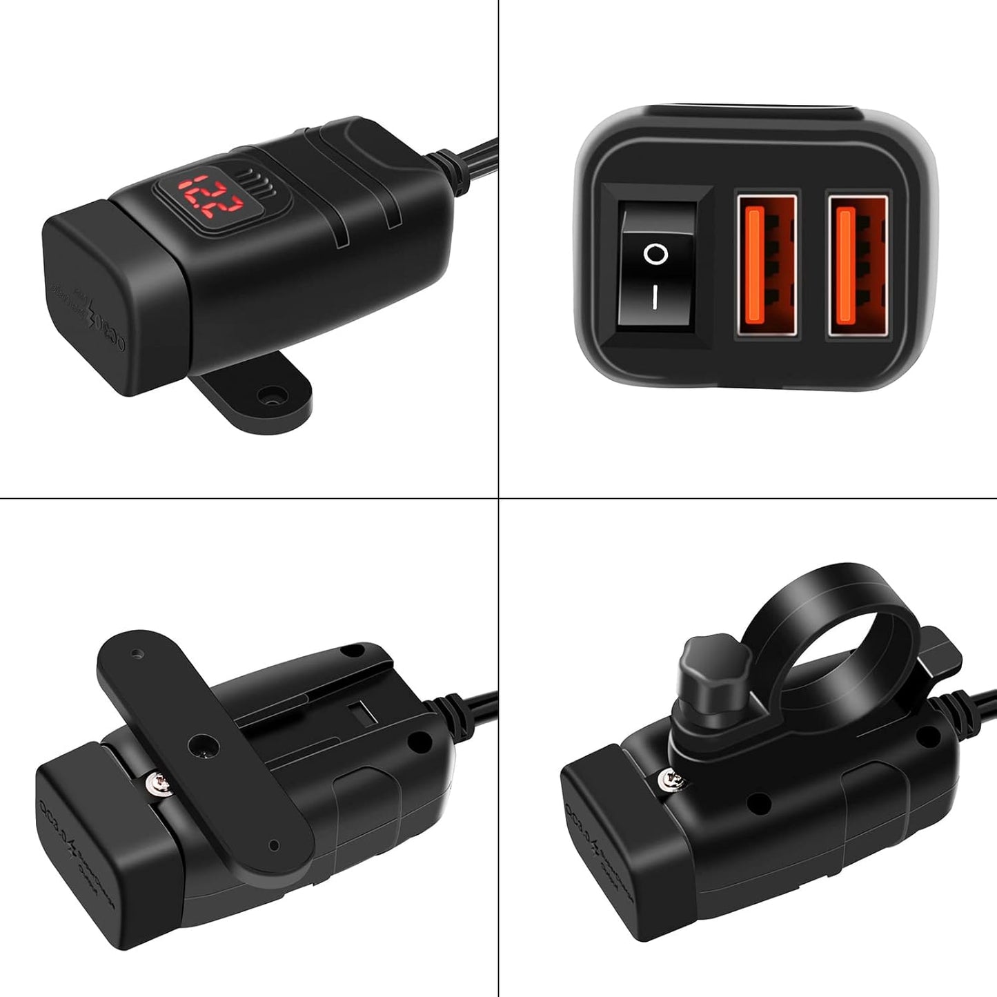 Motorfiets USB & Type-C Snellader met Voltmeter – Drayvik