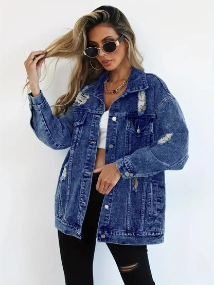 Giacca in denim oversize impermeabile e foderata da donna
