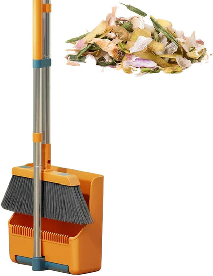 Große Besen- und Kehrschaufel-Set – langer Griff mit 180° drehbarem Besenkopf – Clavira
