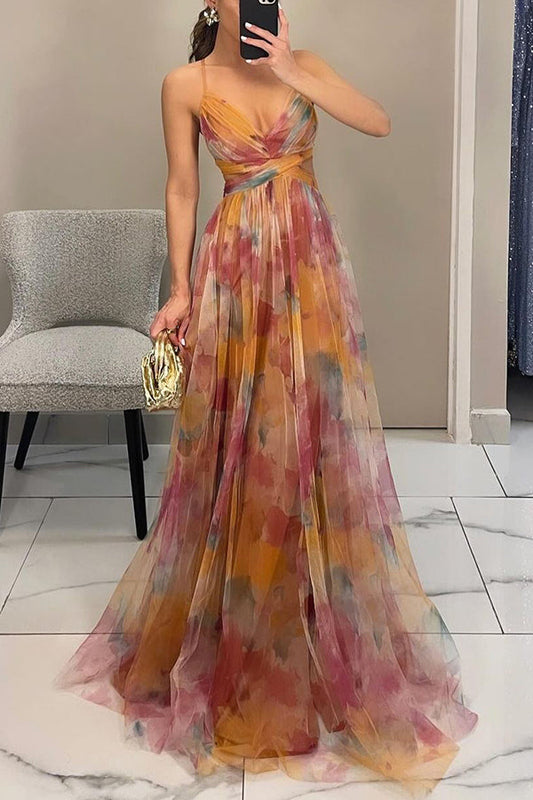 Liora – Rochie de Damă Maxi Elegantă cu Imprimeu Acquerel