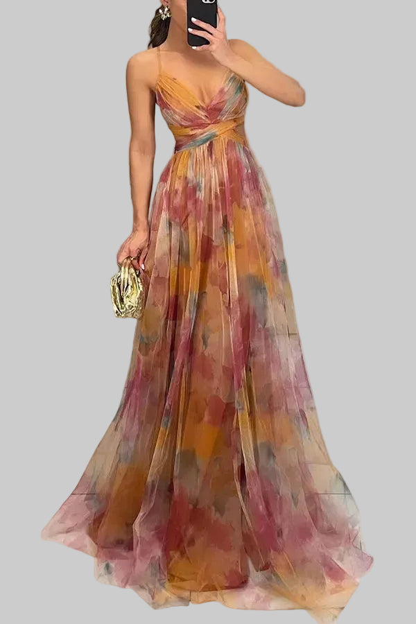 Luna | Pleated Flowing Strap Maxi Dress