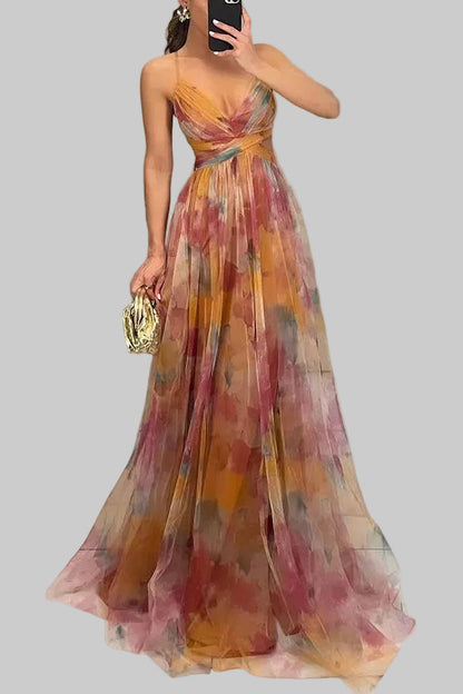 Luna | Pleated Flowing Strap Maxi Dress