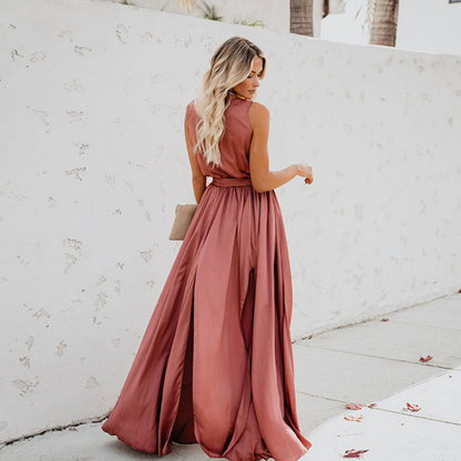 Ophélie - Luchtige maxi jurk met split en getailleerde taille dames