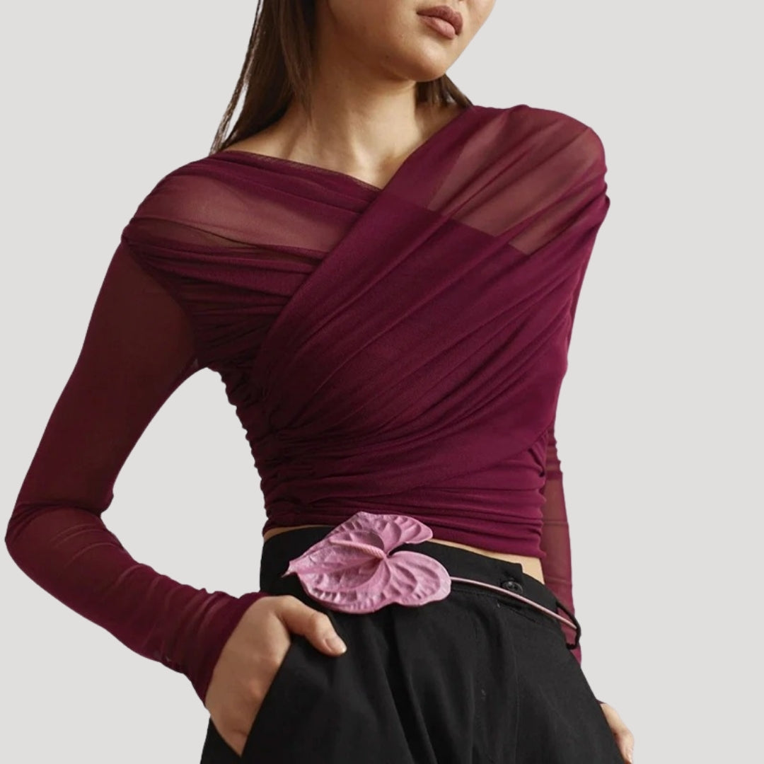 Claire | Women Spring przezroczysty kopertowy Long-Sleeve top