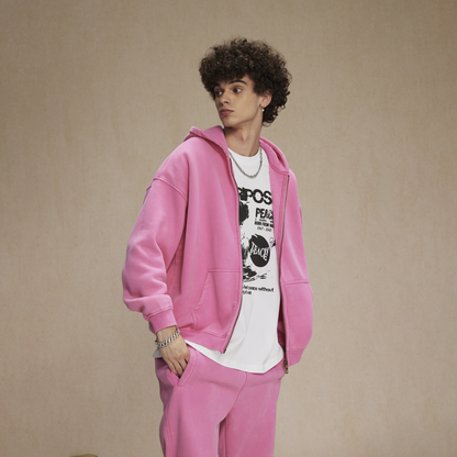 Washed Oversized Retro Zip-Up Hoodie
