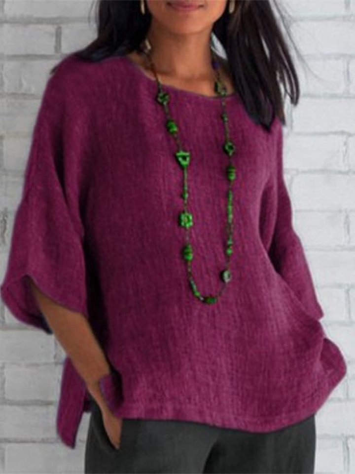 Crewneck Cotton and Linen Shirt Top