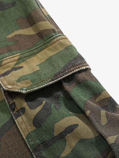 Woven Ripped Camouflage Cargo Baggy Pants