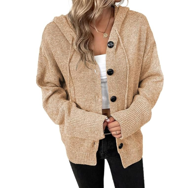 Damen Knopf-Cardigan | Mit Kapuze