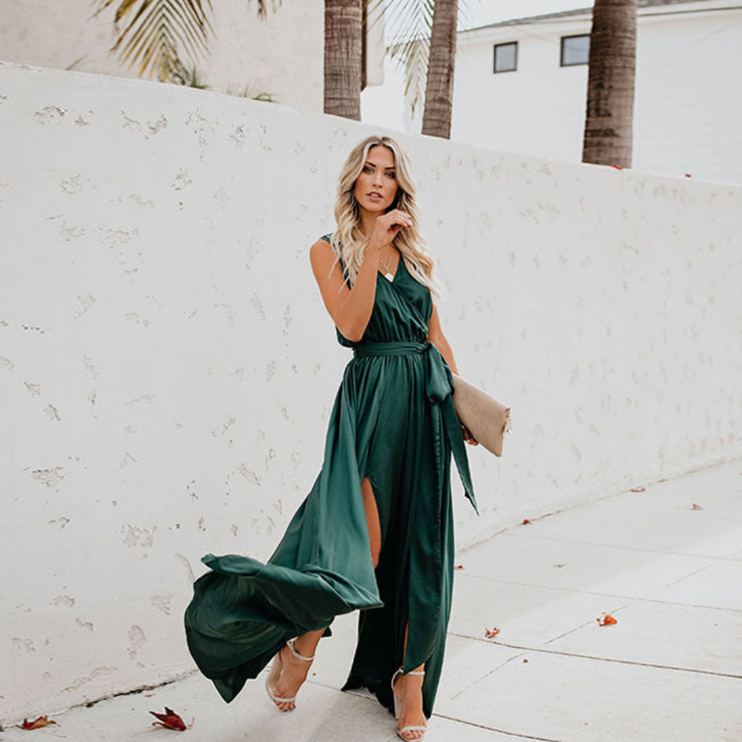 Ophélie - Luchtige maxi jurk met split en getailleerde taille dames