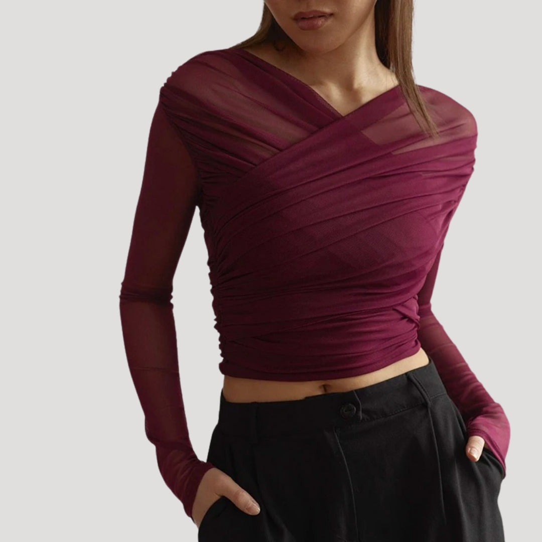 Claire | Women Spring przezroczysty kopertowy Long-Sleeve top