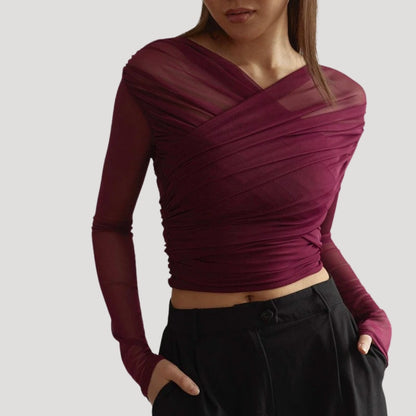 Claire | Women Spring przezroczysty kopertowy Long-Sleeve top