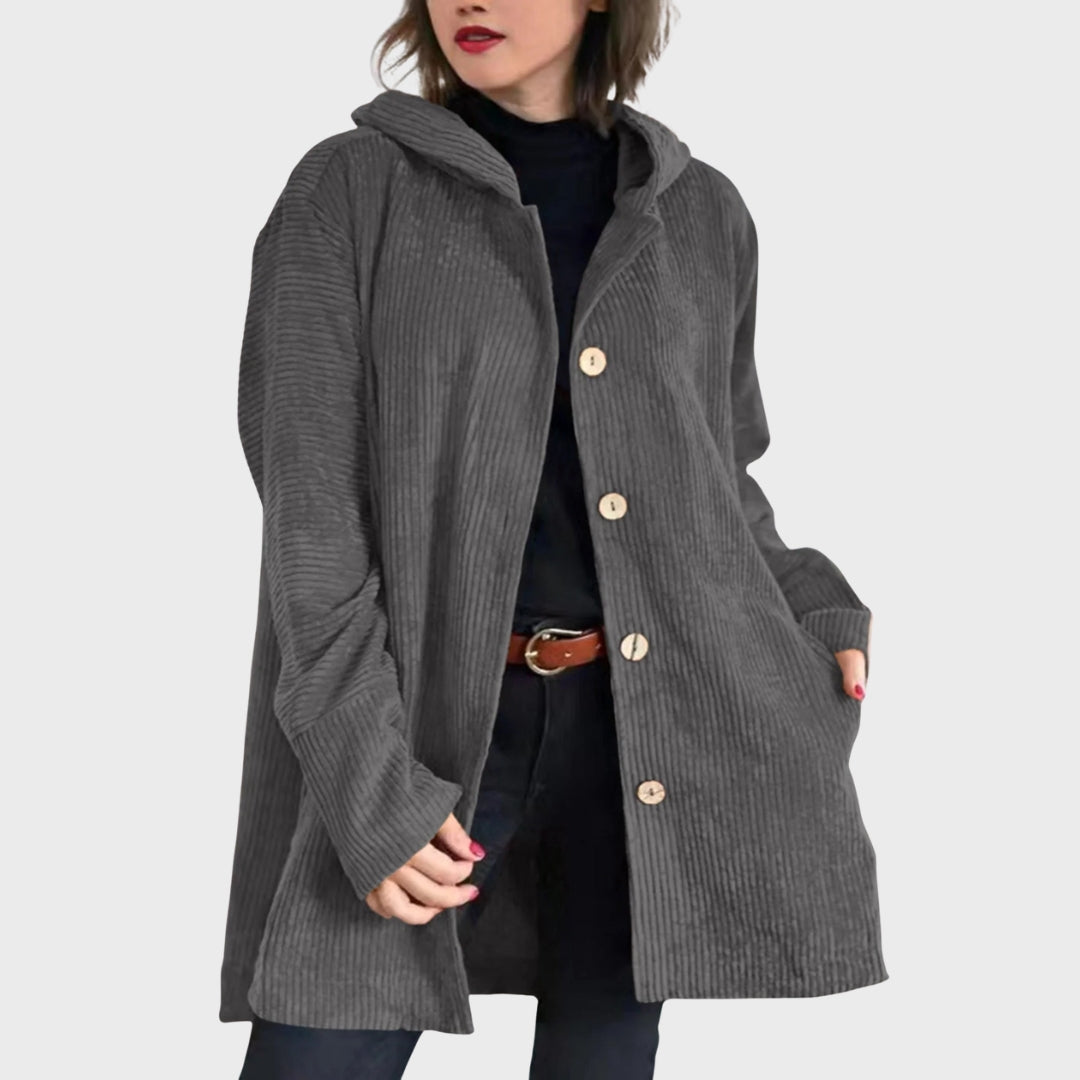 Zavira | Corduroy jas met capuchon voor dames – Comfortabele casual jas met ritssluiting voor herfst en winter