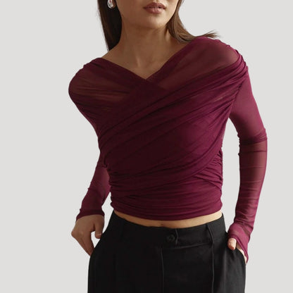 Claire | Women Spring przezroczysty kopertowy Long-Sleeve top