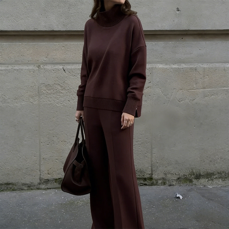 Høyhalset Sweatshirt med Sidelås & Bukse – 2-Delt Sett